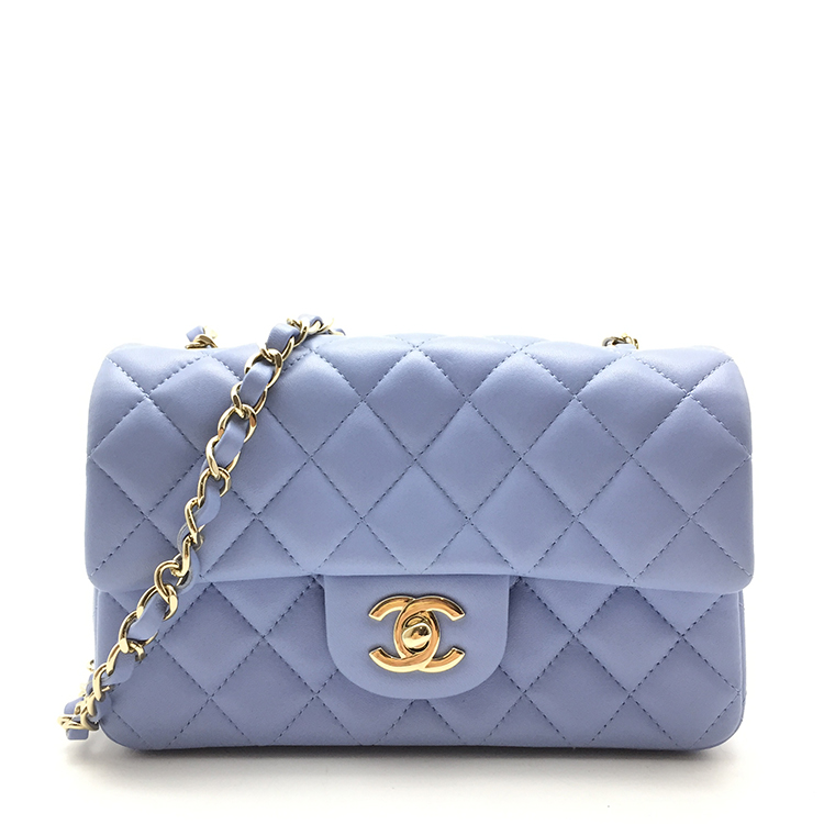 chanel(香奈儿) 经典款cf系列女士蓝色皮质mini单肩包
