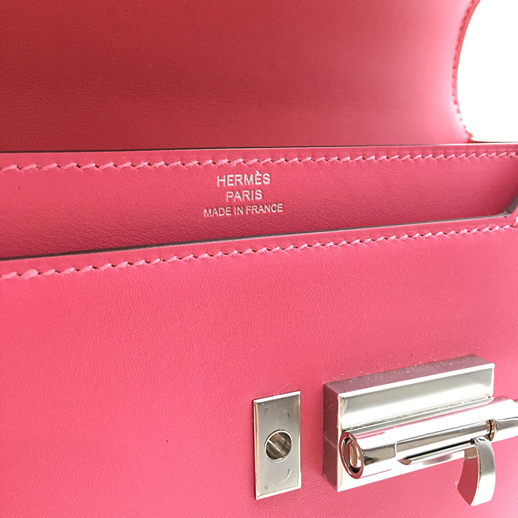 hermes(爱马仕) 经典款verrou mini系列女士粉色皮质插销款链条单肩包