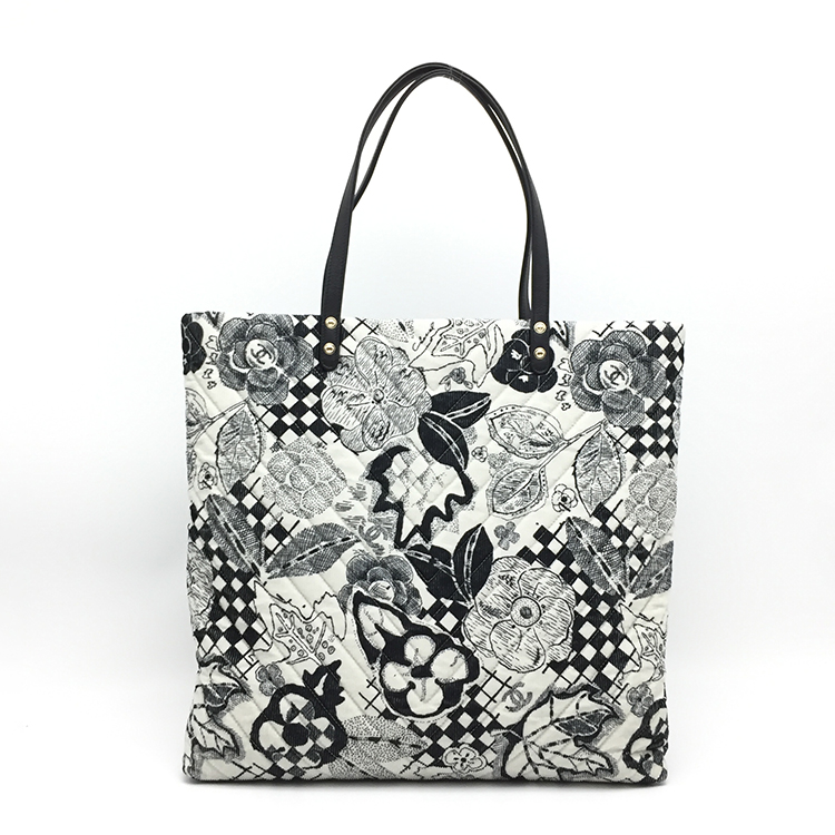 chanel(香奈儿) 黑/白色印花丝绒单肩包