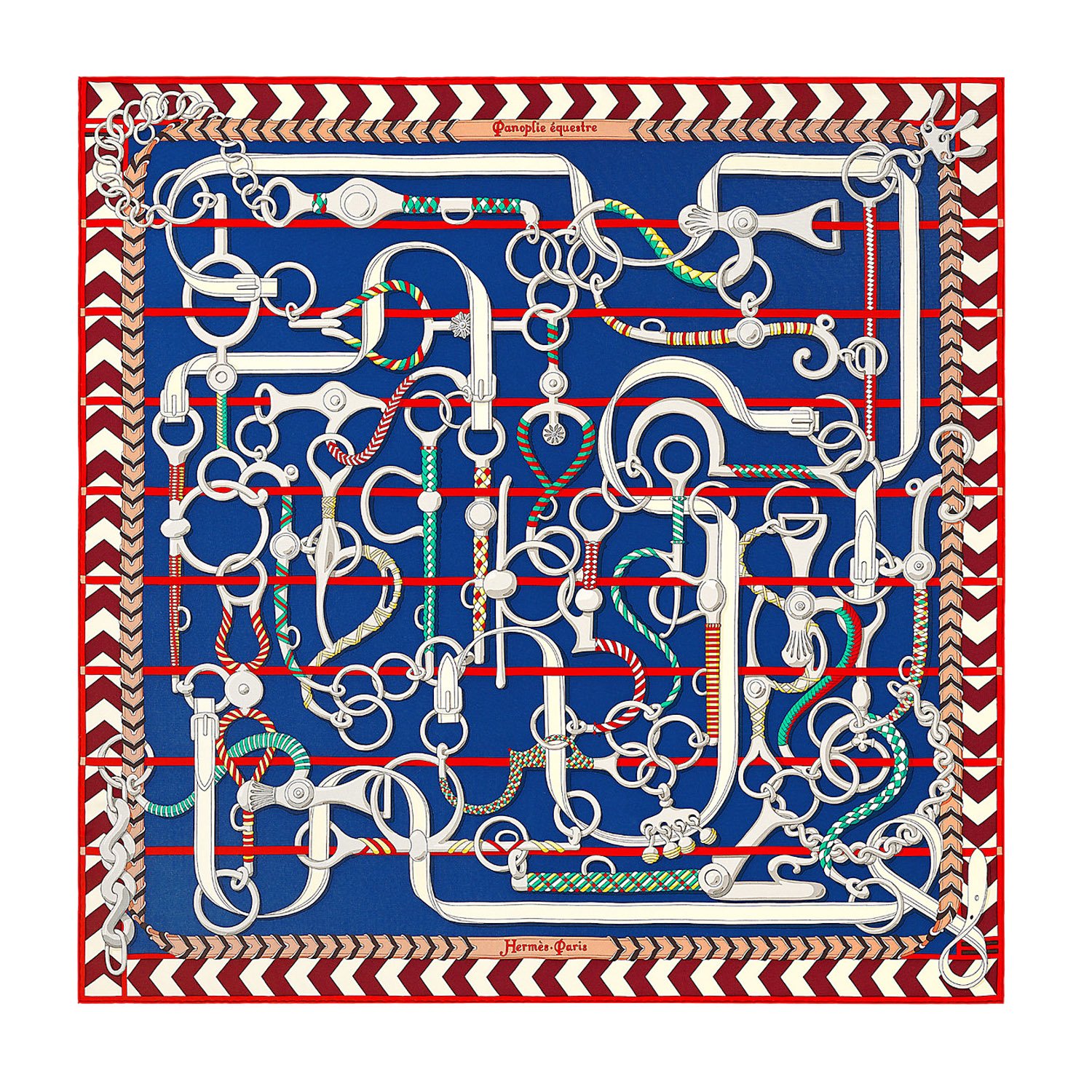 hermes/爱马仕 方形真丝丝巾 90*90 马术装备图案 003231s 18