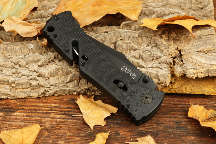 美国sog索格 三叉戟半齿黑钛镍刃快速折刀