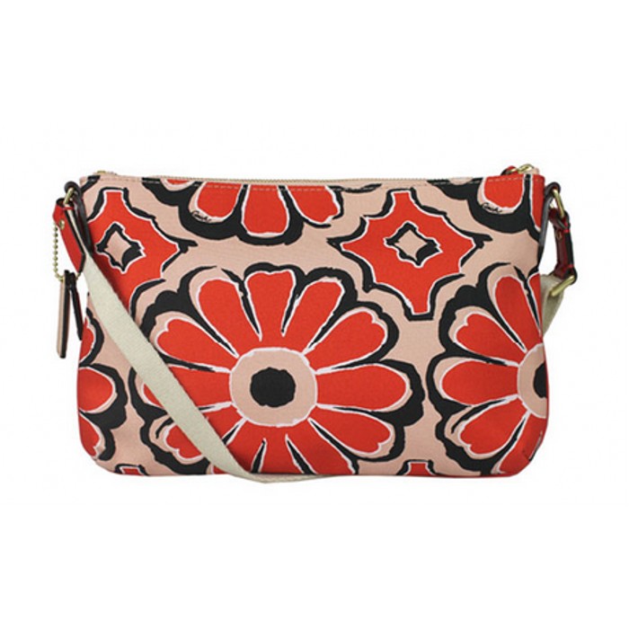 coach/蔻驰 女士帆布红色花纹手提包斜挎包 f49769