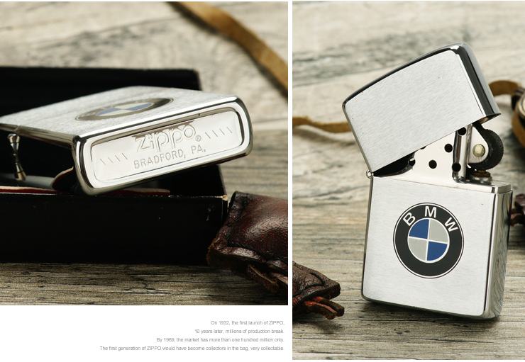 zippo打火机 老机德国宝马汽车标纪 镀铬拉丝单面彩印82年