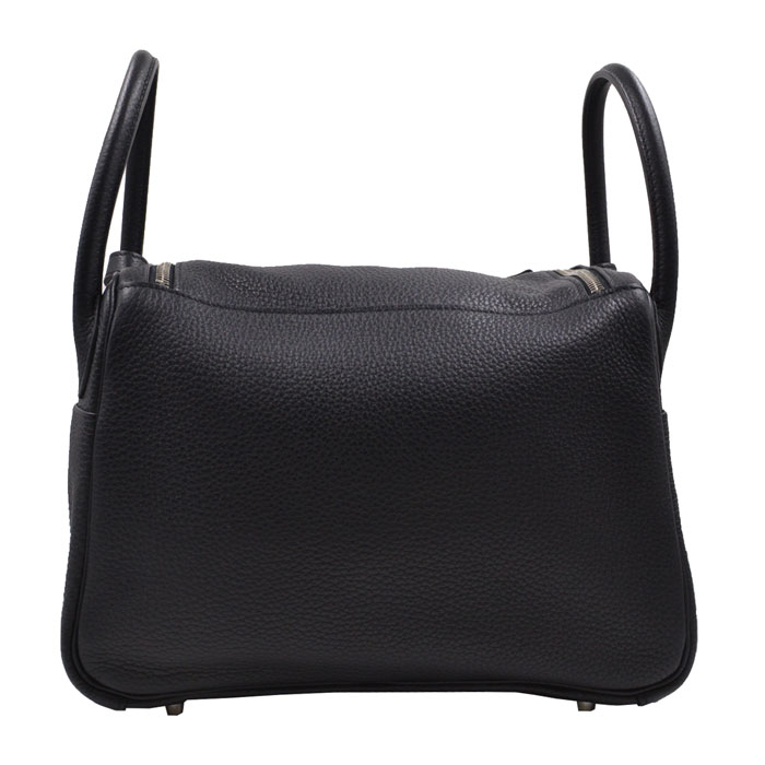 hermes/爱马仕 女士lindy30 togo 牛皮 黑色银扣 手提包 单肩包