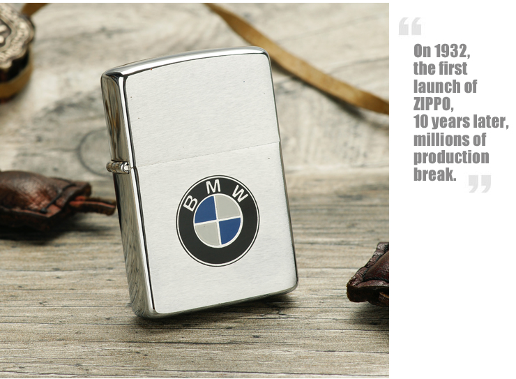 zippo打火机 老机德国宝马汽车标纪 镀铬拉丝单面彩印82年