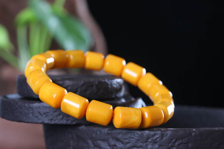 y/鼎艺 天然琥珀蜜蜡手串 天然无优化老蜜满蜜桶珠手串经典男女款 jl
