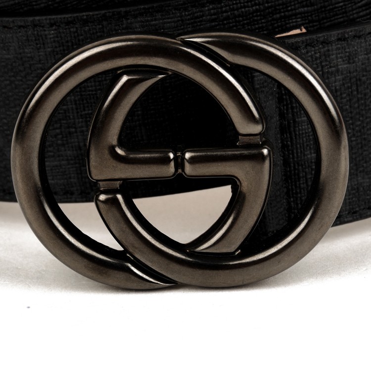 gucci/古驰男士深灰色logo装饰牛皮腰带