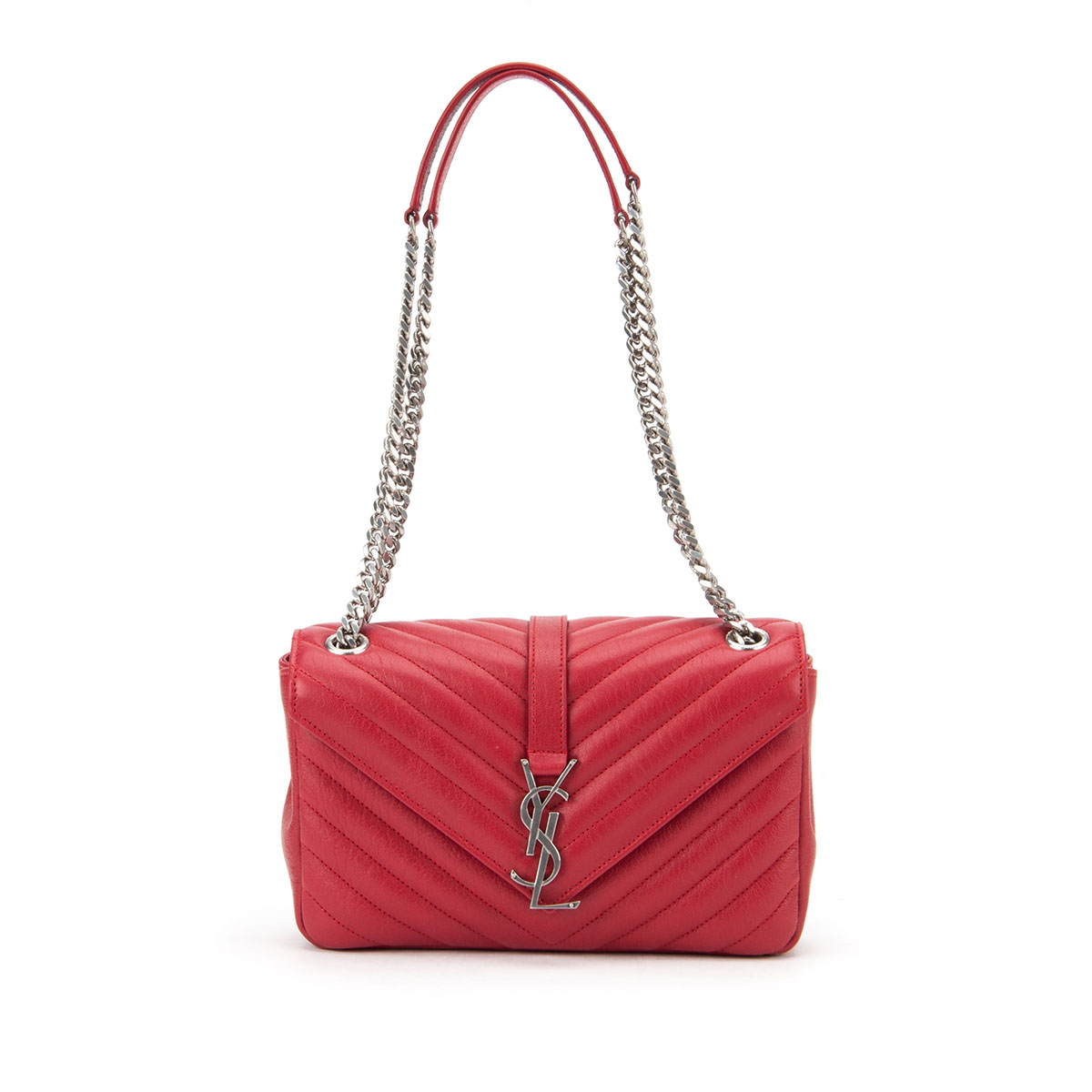 yves saint laurent/圣罗兰红色牛皮链条单肩包