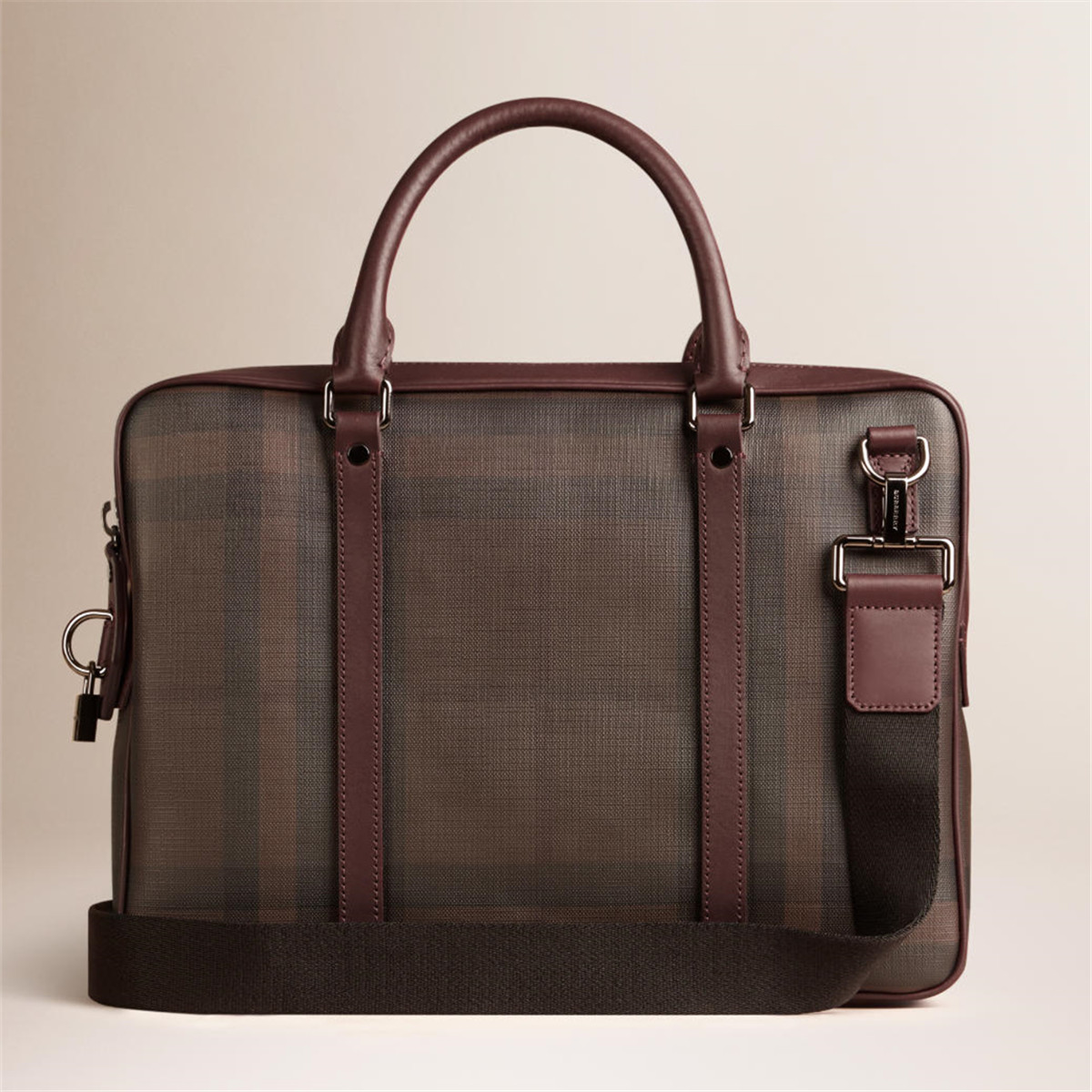burberry/博柏利 烟熏格纹斜背式公文包