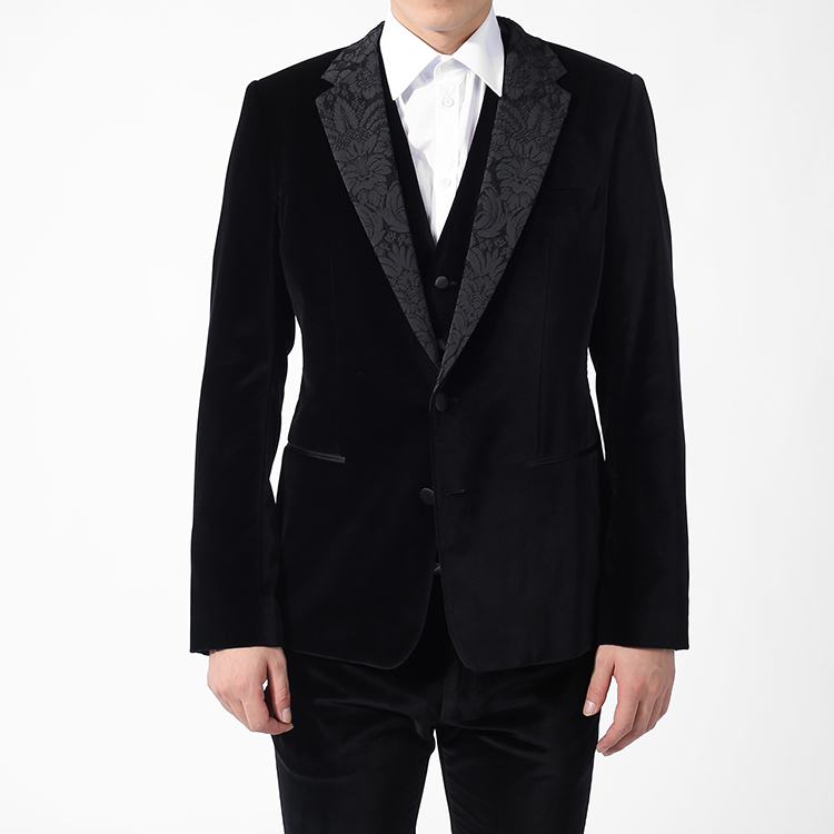 dolce&gabbana/杜嘉班纳男士西装-男士黑色棉时尚西套(三件套)