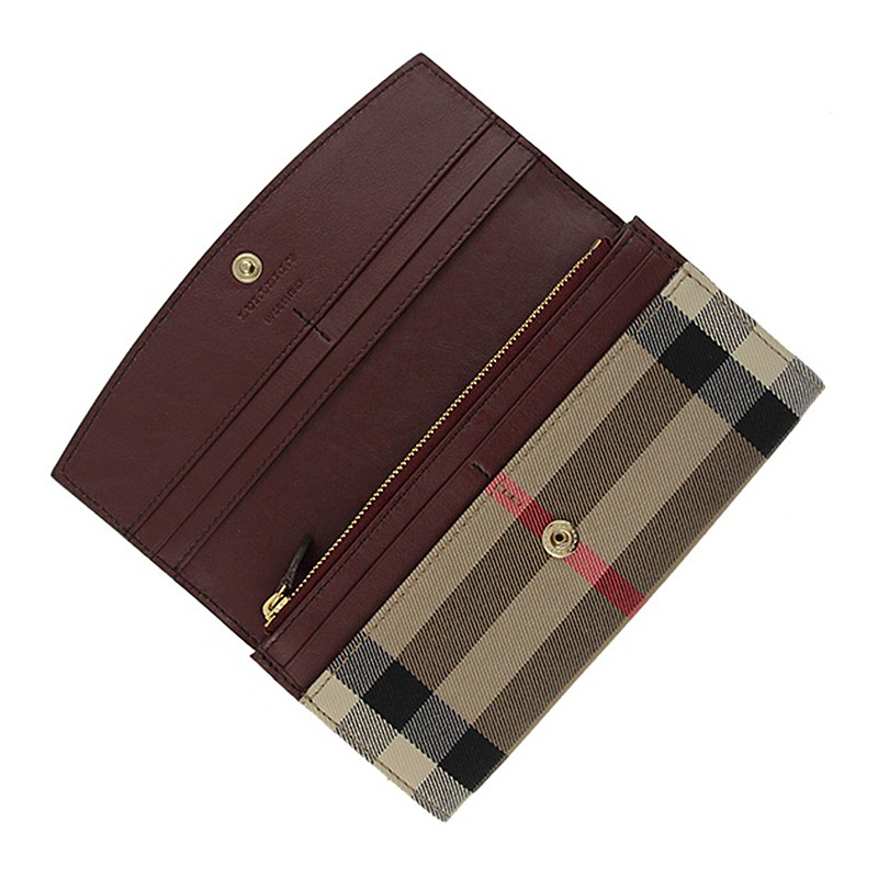 burberry/博柏利 女士红木色牛皮拼接织物经典格纹钱包/钱夹 3975330