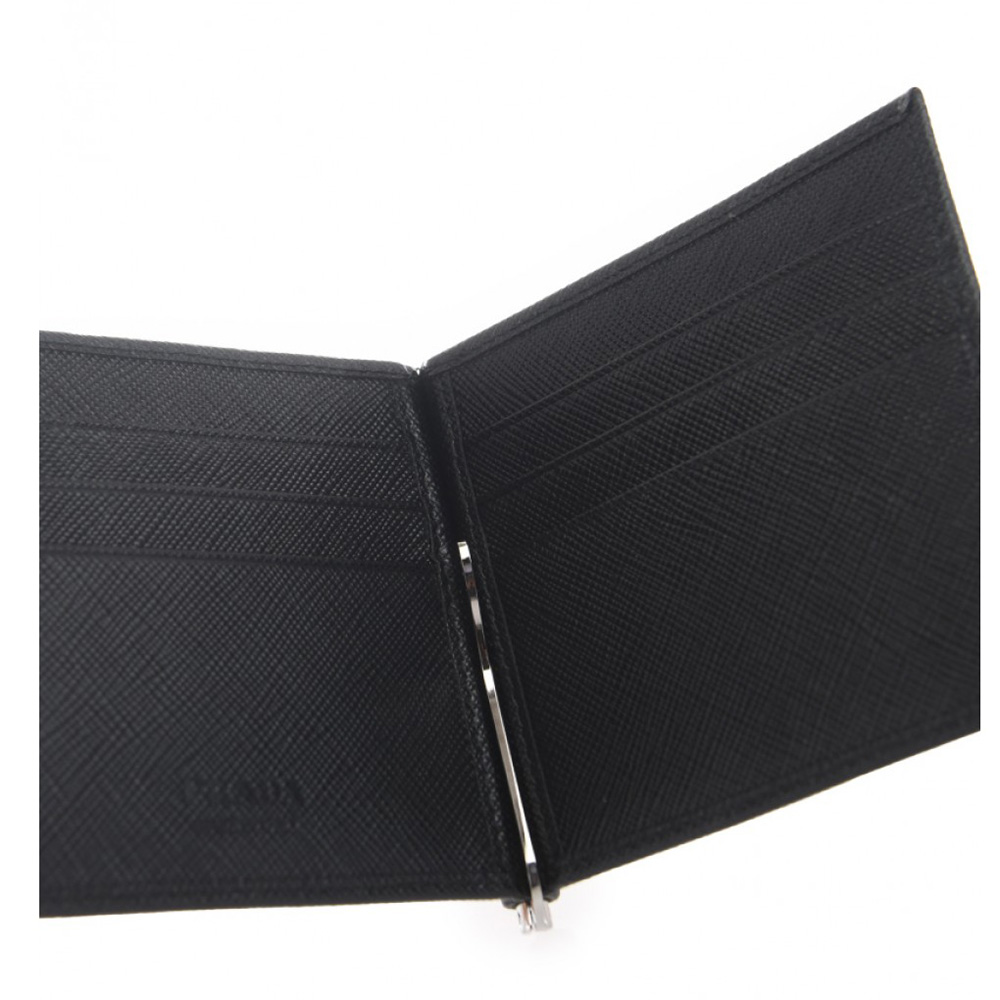 prada/普拉达 黑色牛皮男士短款钱包