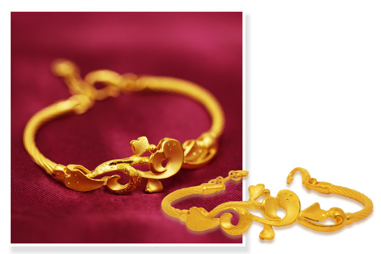 baoyijin/宝易金珠宝 999黄金足金24k抛光镂空如花似锦古 典扭花手链