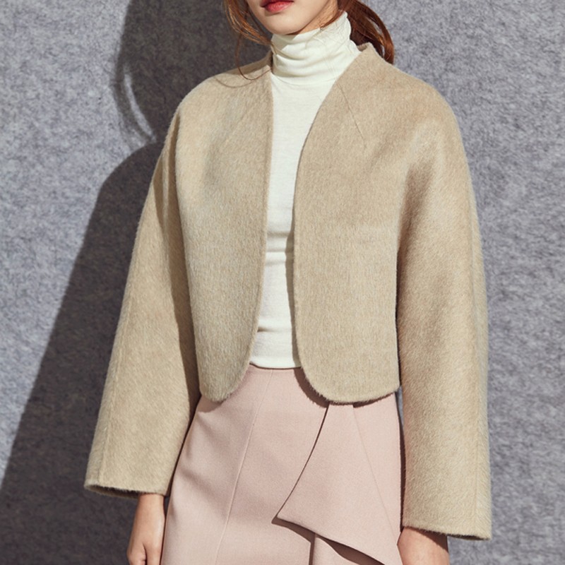 avouavou/avouavou 米黄色羊驼毛手工短款上衣