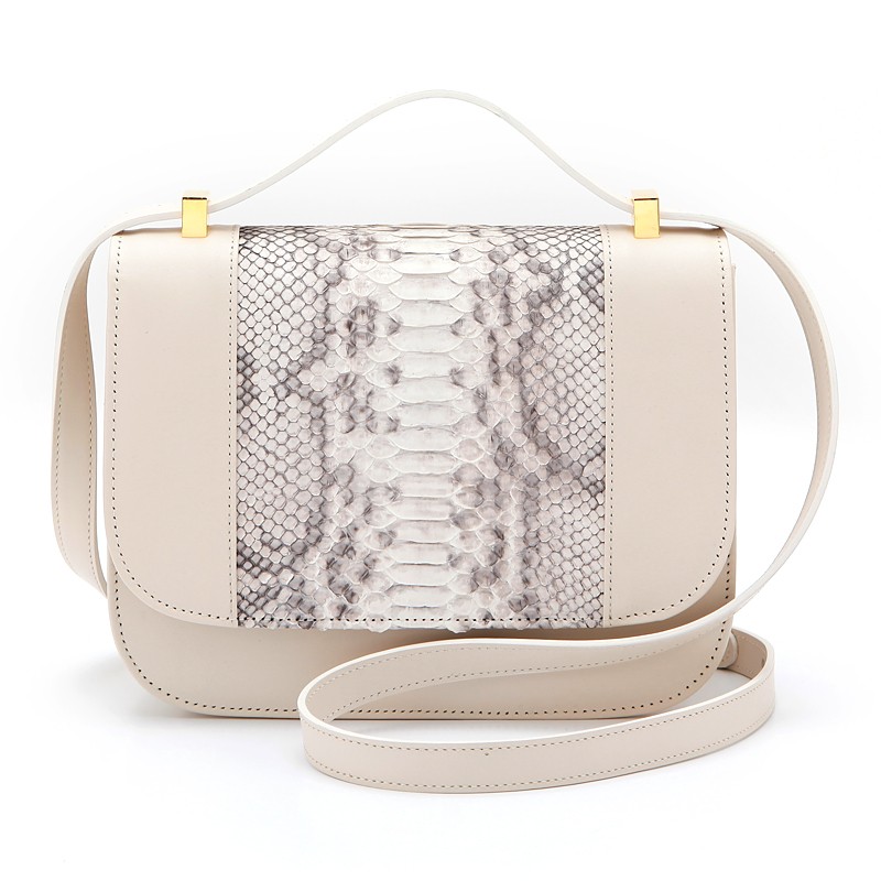 lemasque/lemasque 白色蛇皮牛皮拼接斜跨单肩包