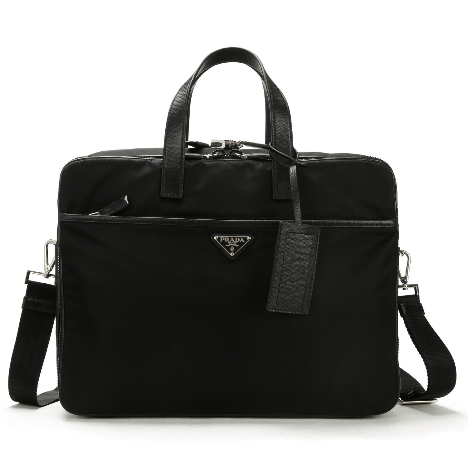 prada/普拉达 saffiano真皮滚边尼龙手提电脑包