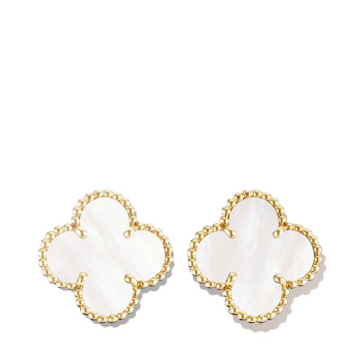 arpels/梵克雅宝 18k黄金/珍珠母贝 vintage alhambra系列 白色四叶草