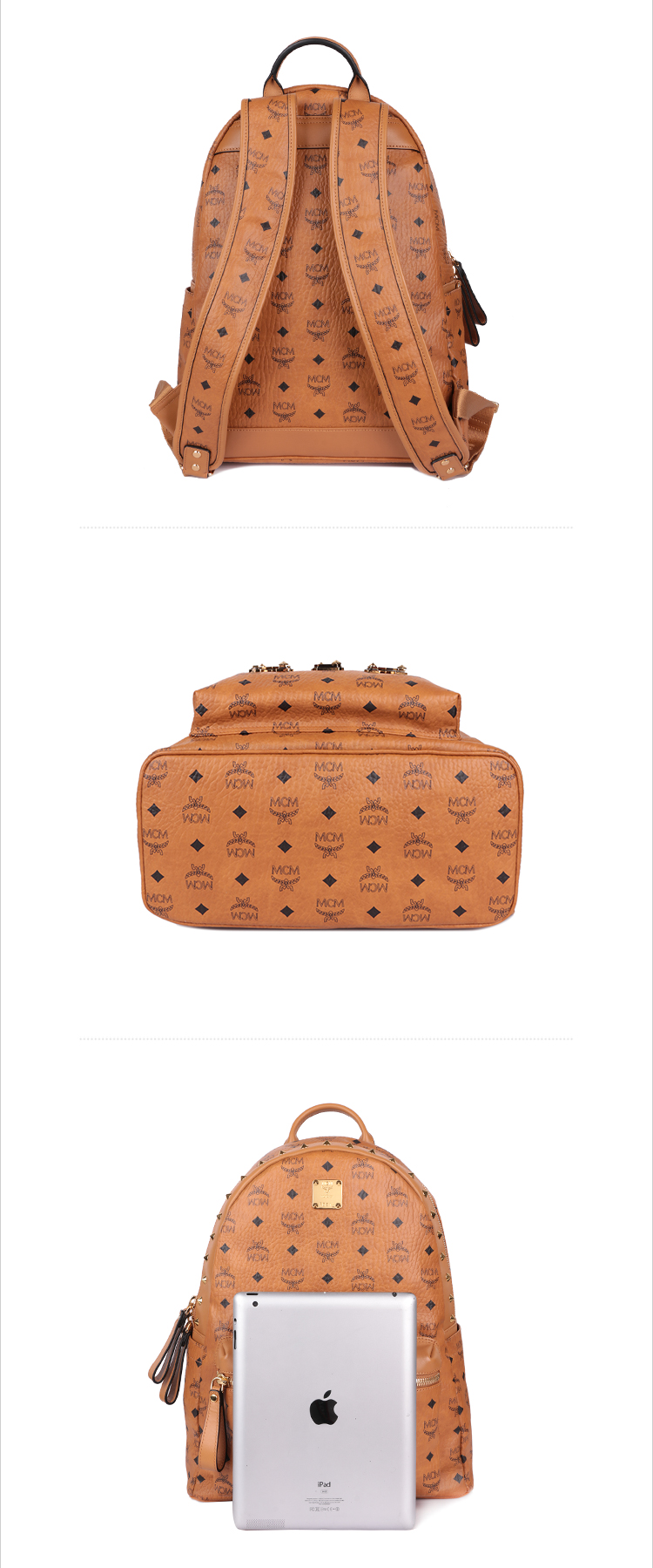 mcm/mcm中性款式stark m collection系列pvc logo印花铆钉装饰中号