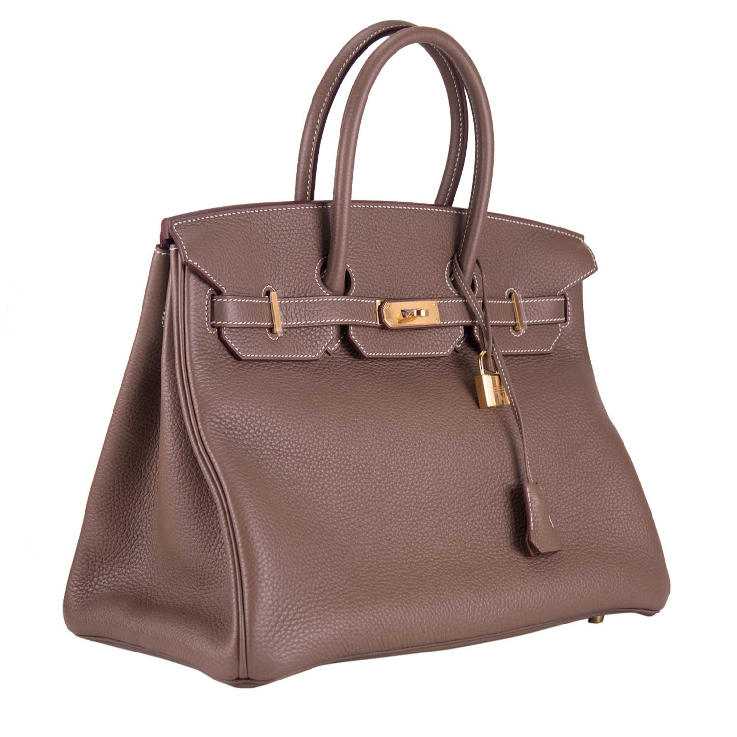 hermes(爱马仕) 大象灰色皮质金扣birkin35手提包 pr001116