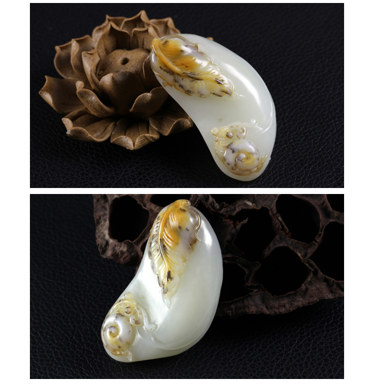 yubaotang/瑜宝堂 天然和田玉白玉带皮寓意事业有成树叶吊坠