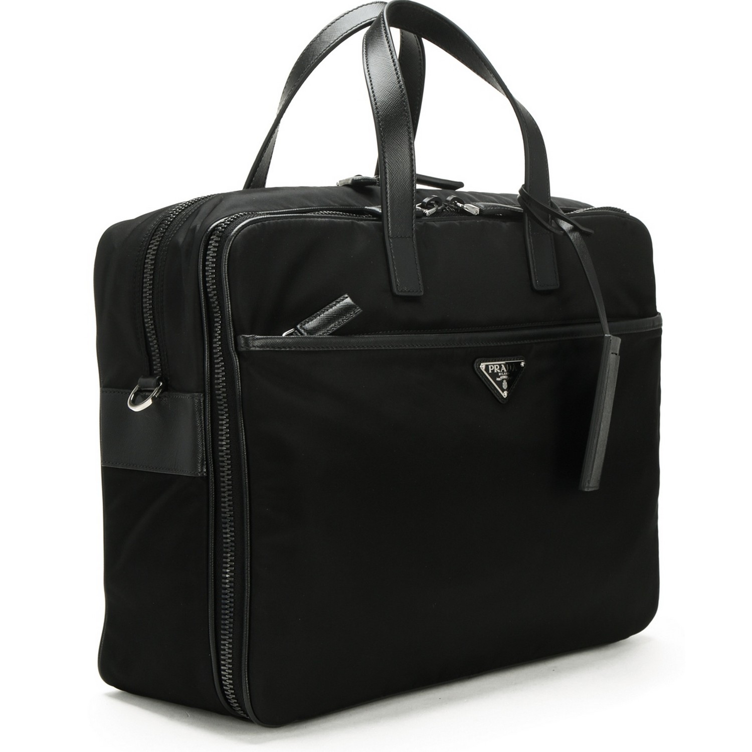 prada/普拉达 saffiano真皮滚边尼龙手提电脑包