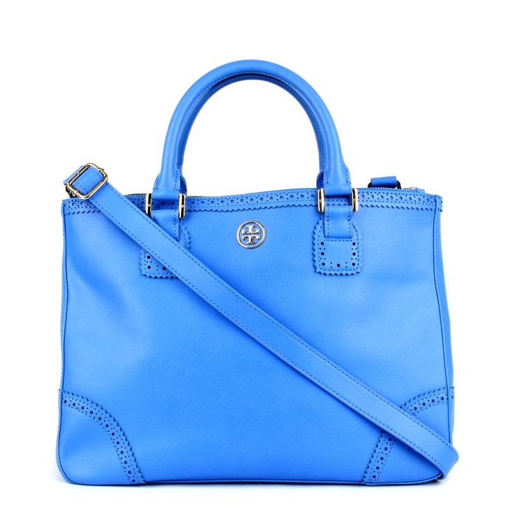 tory burch/汤丽柏琦女士蓝色真皮手提包斜挎包