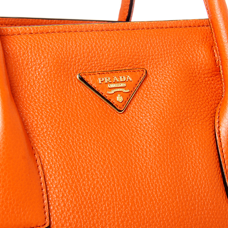prada/普拉达亮橘色小牛皮女士手提包/单肩包bn2808