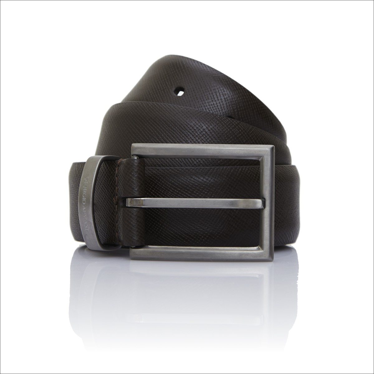 giorgio armani/乔治阿玛尼深棕色压纹牛皮男士皮带