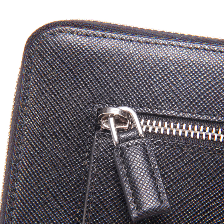 prada普拉达黑色牛皮质长款拉链男士手拿包钱包2ml220