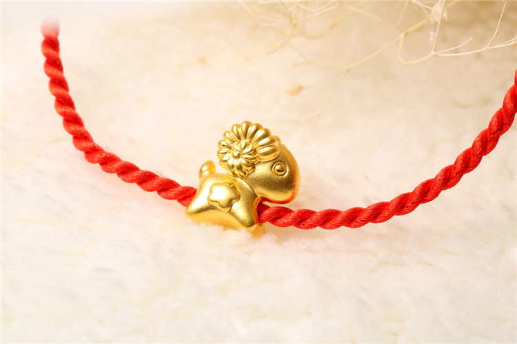 cnuti/粤通国际珠宝 黄金转运珠3d硬金足金 生肖羊红绳手链本命年