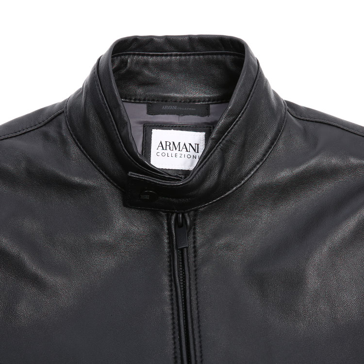 armani collezioni/阿玛尼卡尔兹男士外套-男士黑色皮衣