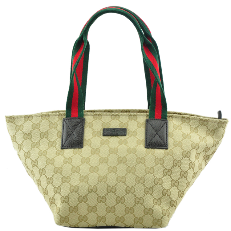 gucci/古驰*卡其色女士帆布/配皮饺子包/单肩包374433