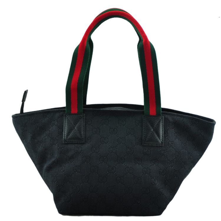 gucci/古驰*黑色女士帆布/配皮饺子包/单肩包374433