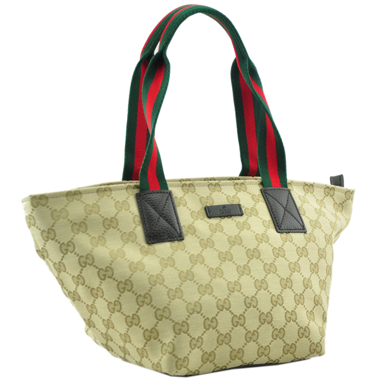 gucci/古驰*卡其色女士帆布/配皮饺子包/单肩包374433