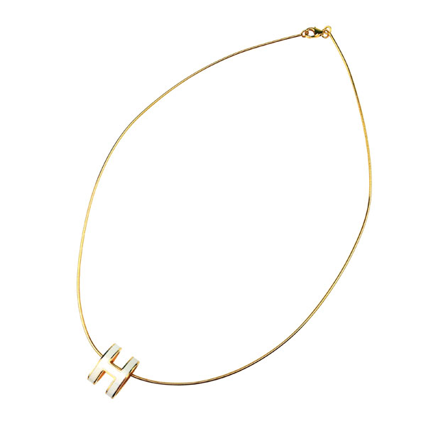 hermes/爱马仕 白色珐琅椭圆h金链 项链挂坠