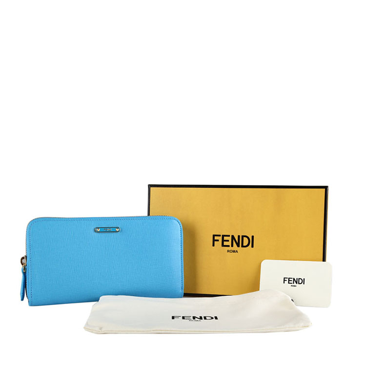 【fendi芬迪 錢包】fendi/芬迪 女士金屬logo標誌壓紋牛皮長款拉鍊錢