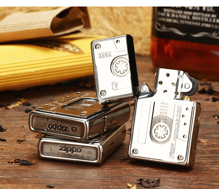 zippo打火机 37复刻双底刻 磁带 仿古镀银双面加工徽章