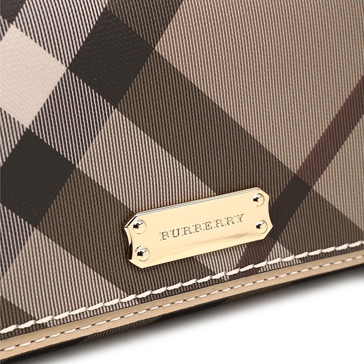 【香港清仓特卖】burberry/博柏利 女士图案牛皮长款钱包 卡其灰