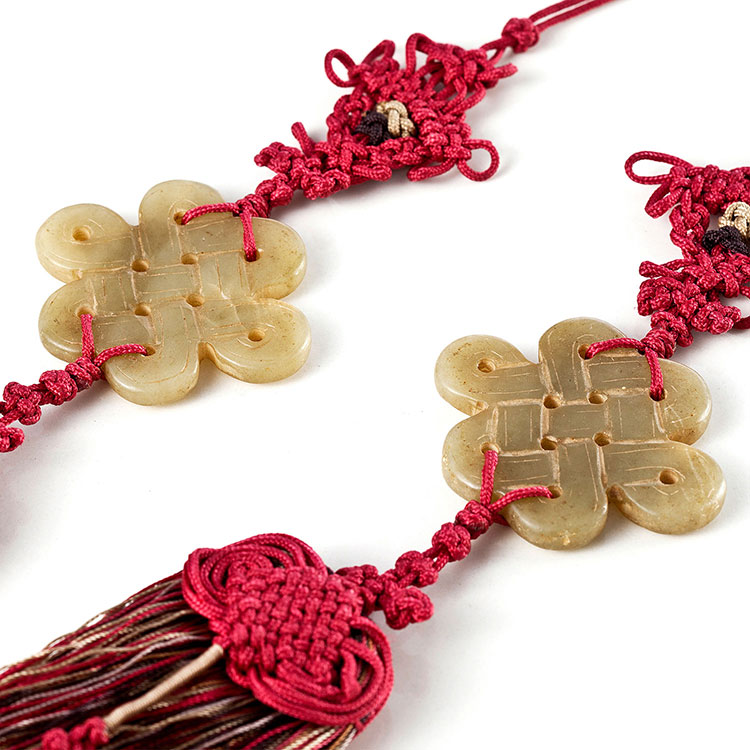 zhangs textiles/绣花张 佛教八宝之一盘长真丝穗挂件