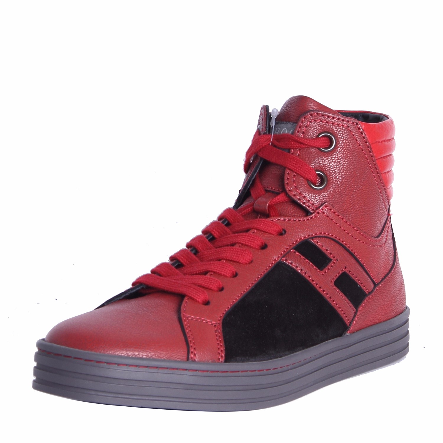 hogan/霍根 男士新潮真皮logo图案高帮休闲鞋 红色 欧码7.