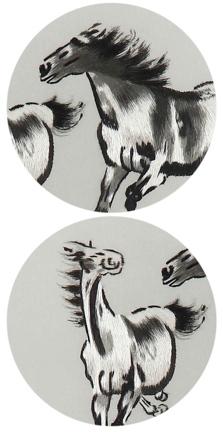 jincaixia/金彩霞 湘绣 双马 马到成功 手工刺绣 工艺品 家居摆件