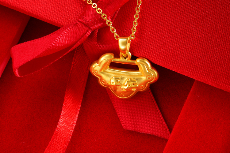cnuti/粤通 999千足金 3d硬金 黄金岁岁平安宝宝金锁 黄金饰品 送宝宝