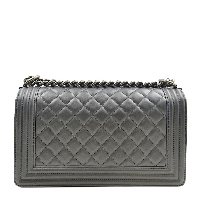 chanel/香奈儿 女士锡器灰色羊皮 le boy 斜挎包 单肩包 中号