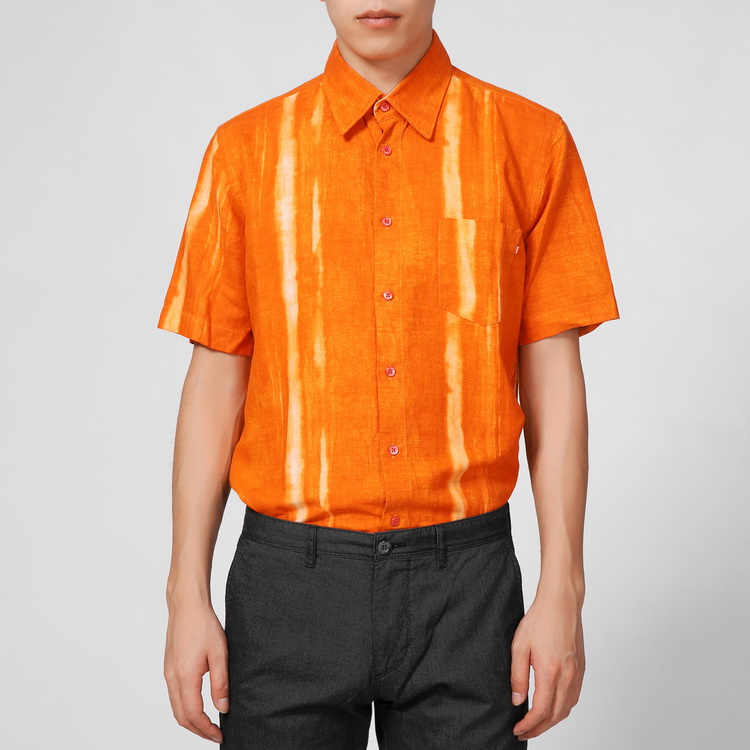 hugo boss/雨果波士男士衬衫-男士橙牌橙色亚麻短休闲衬衫
