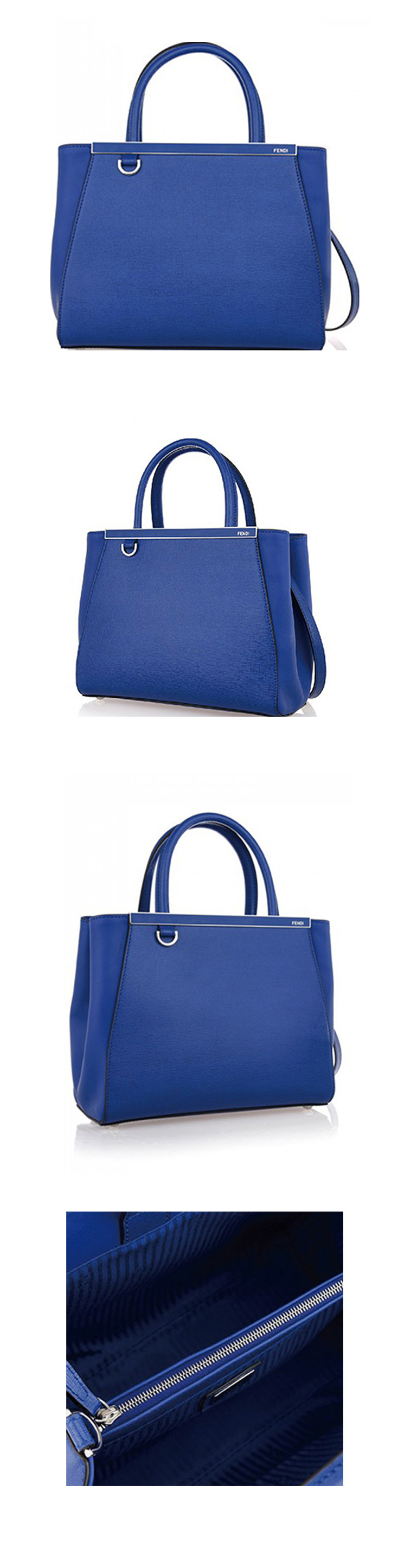 fendi/芬迪 女士2jours系列深蓝色牛皮单肩手提包