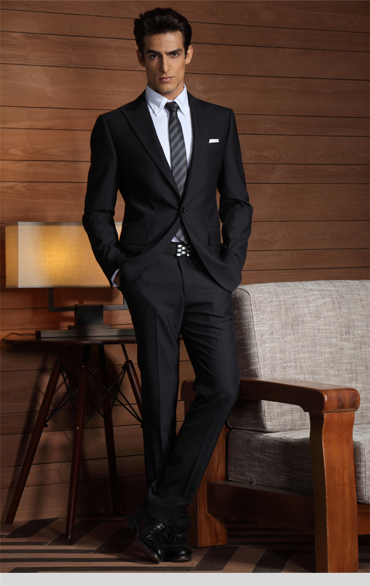 diffmade/蒂夫曼 高级量身定制黑色高支毛涤花呢男士西装 jdc31119