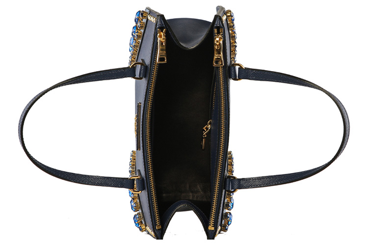 prada/普拉达蓝色牛皮铆钉小号女士手提包b1142b