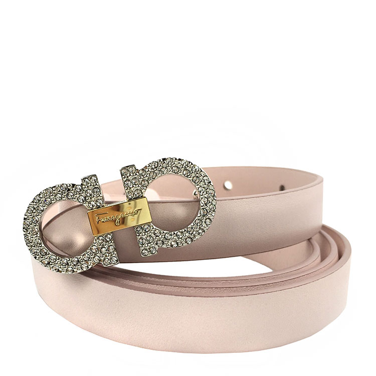 菲拉格慕 女士羊皮施华洛世奇水晶镶嵌gancino腰带#23b232 603957