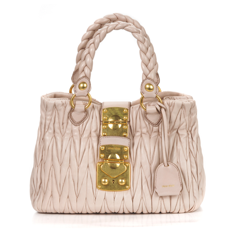 miumiu/缪缪 女士裸粉色小羊皮褶皱手提包