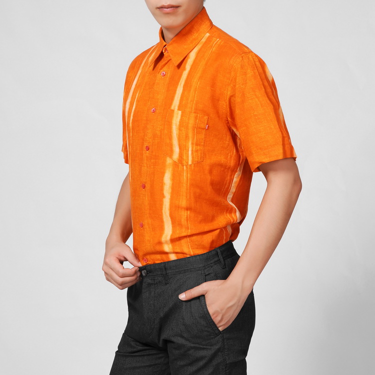 hugo boss/雨果波士男士衬衫-男士橙牌橙色亚麻短休闲衬衫